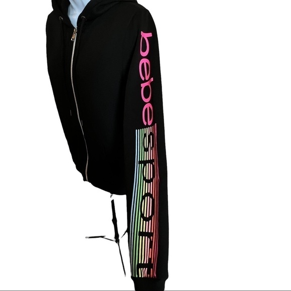 Bebe Hoodie Size S Black Full Zip Logo Long Sleeve Sport NWT - Picture 6 of 13